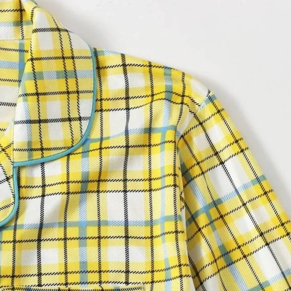 New Yellow Plaid Long Pajama Set - Picture 3 of 5